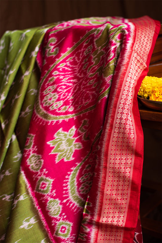Green & Red Odisha Silk