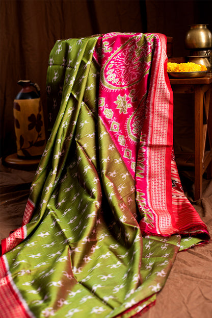 Green & Red Odisha Silk