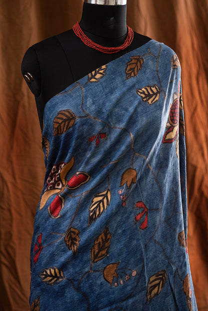 Blue Tussar Silk Hand Paint & Kantha