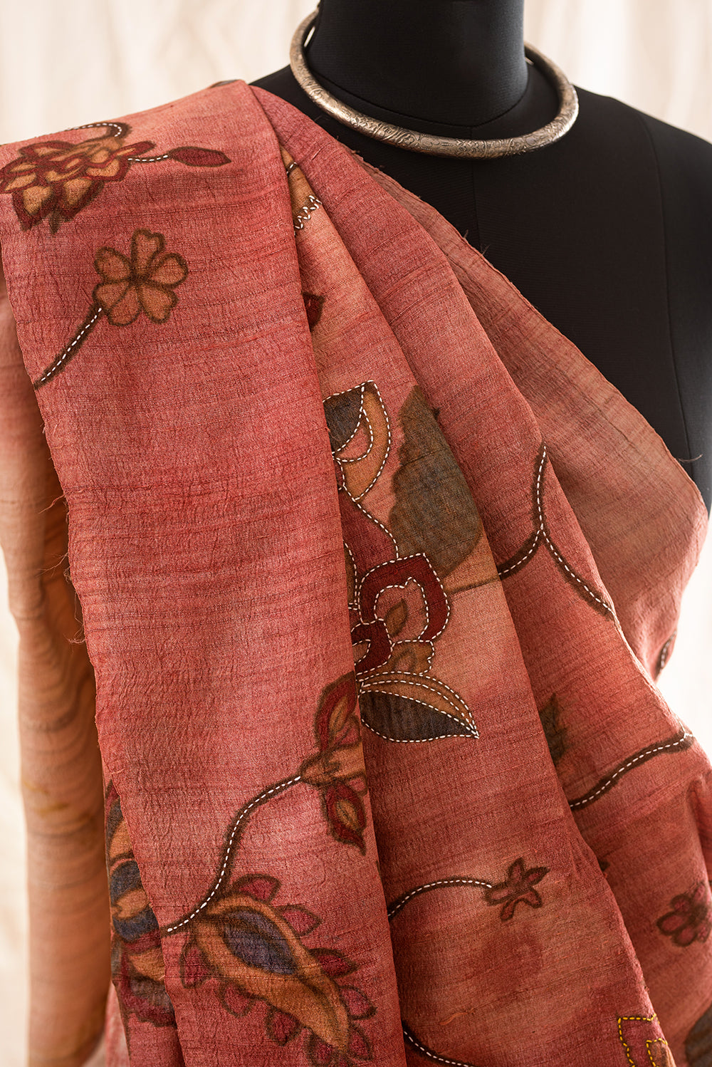 Light Pink Tussar Silk  Eco Print and Hand Paint
