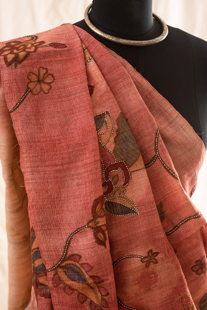 Light Pink Tussar Silk  Eco Print and Hand Paint
