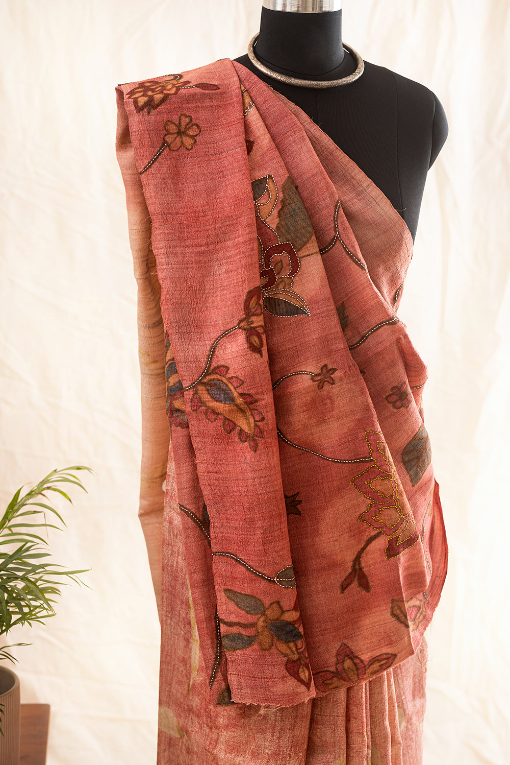 Light Pink Tussar Silk  Eco Print and Hand Paint