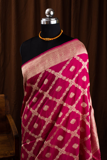 Bright Pink Katan Silk Benarasi