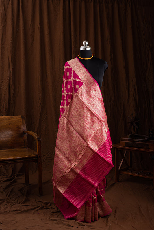 Bright Pink Katan Silk Benarasi