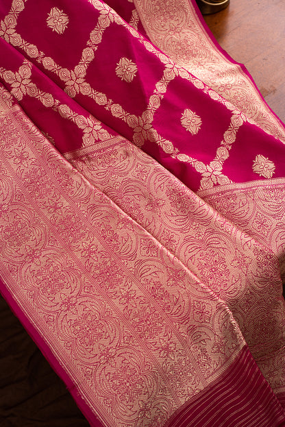 Bright Pink Katan Silk Benarasi