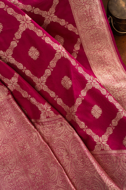 Bright Pink Katan Silk Benarasi