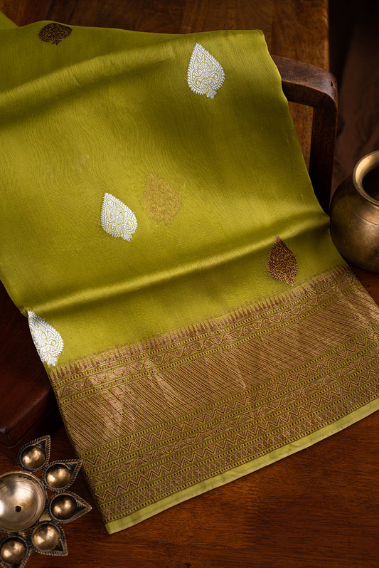 Leaf Green Organza Benarasi