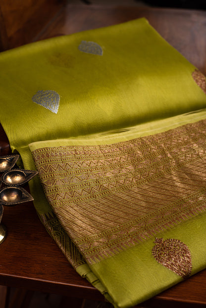Leaf Green Organza Benarasi