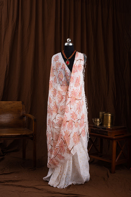 White Bengal Linen Eco Print