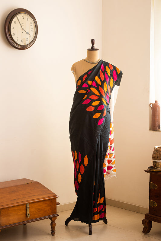 Black Murshidabad Silk Hand Painted