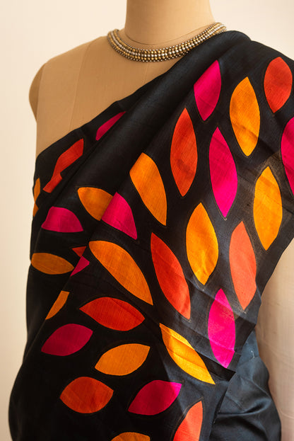 Black Murshidabad Silk Hand Painted