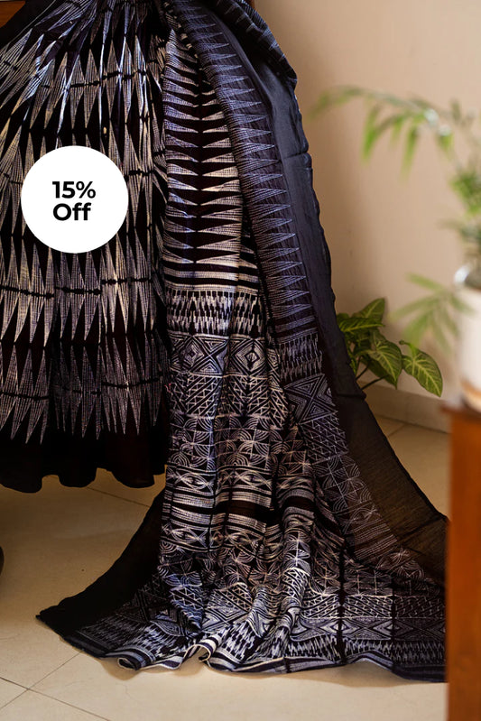 Black Chanderi Cotton Shibori