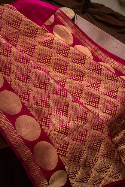 Bright Pink Mashru Silk Benarasi