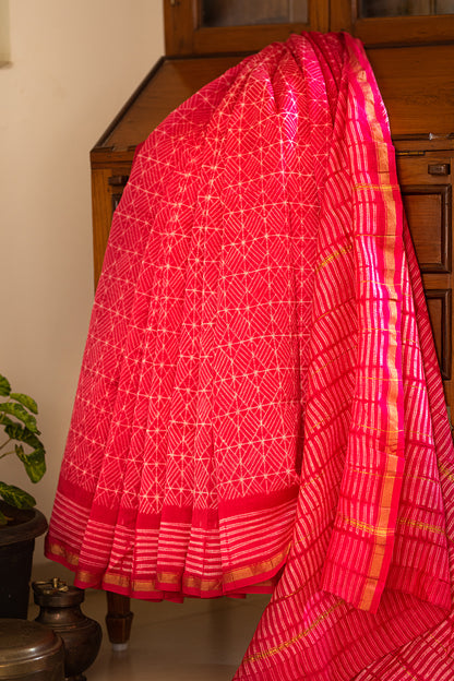 Fuschia Pink Chanderi Cotton Shibori