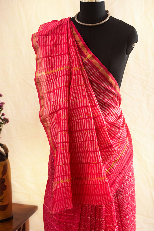 Fuschia Pink Chanderi Cotton Shibori