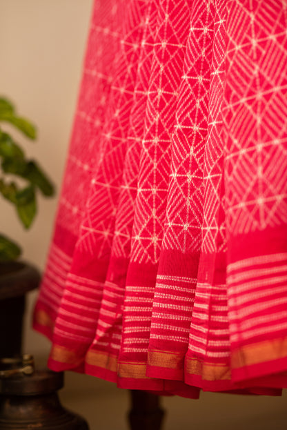 Fuschia Pink Chanderi Cotton Shibori