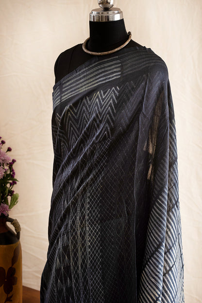 Dark Grey Chanderi Cotton Shibori