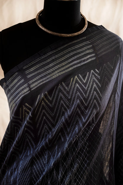 Dark Grey Chanderi Cotton Shibori