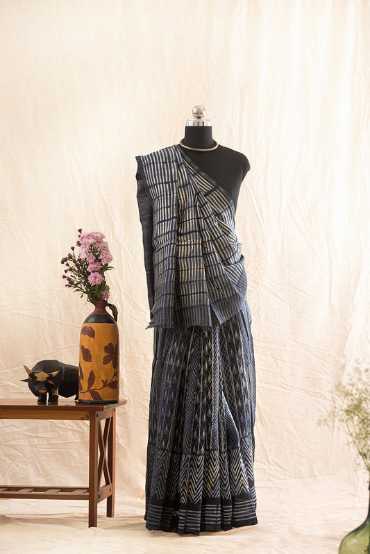 Dark Grey Chanderi Cotton Shibori