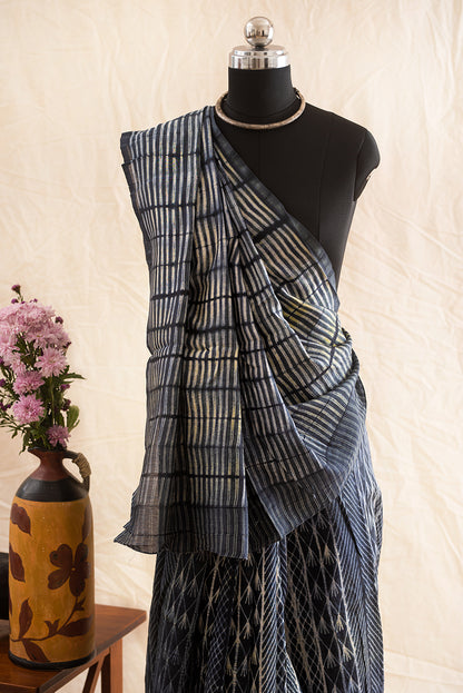 Dark Grey Chanderi Cotton Shibori
