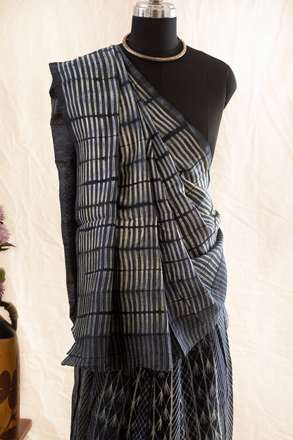 Dark Grey Chanderi Cotton Shibori