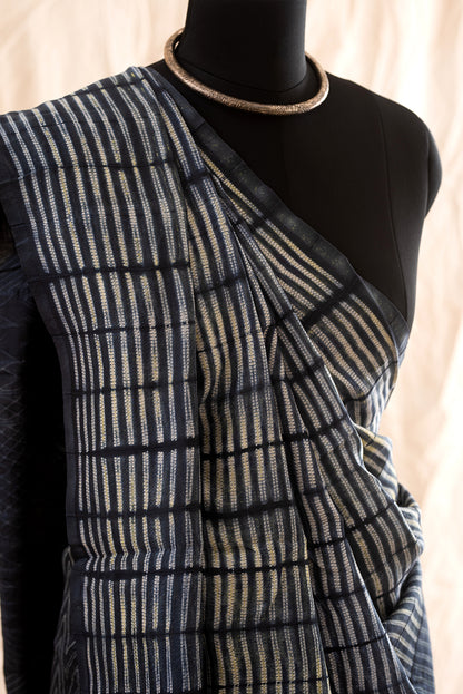 Dark Grey Chanderi Cotton Shibori