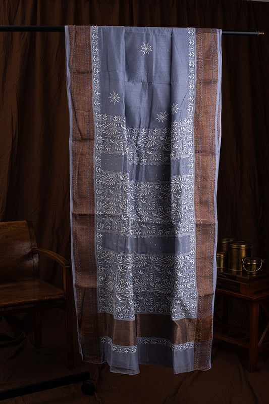 Steel Grey Chanderi Silk Chikankari