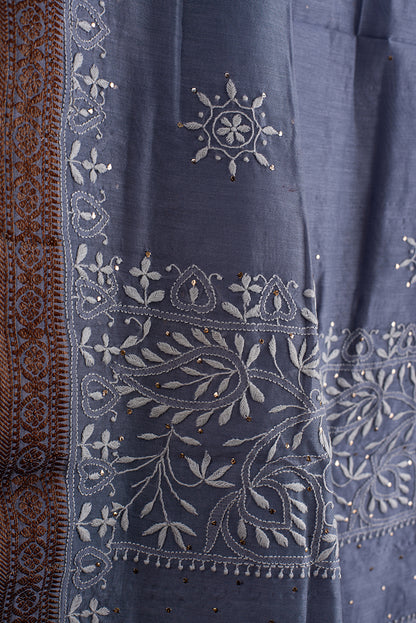 Steel Grey Chanderi Silk Chikankari