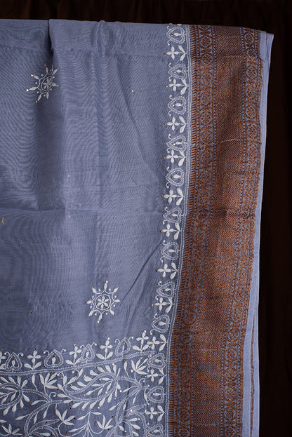 Steel Grey Chanderi Silk Chikankari