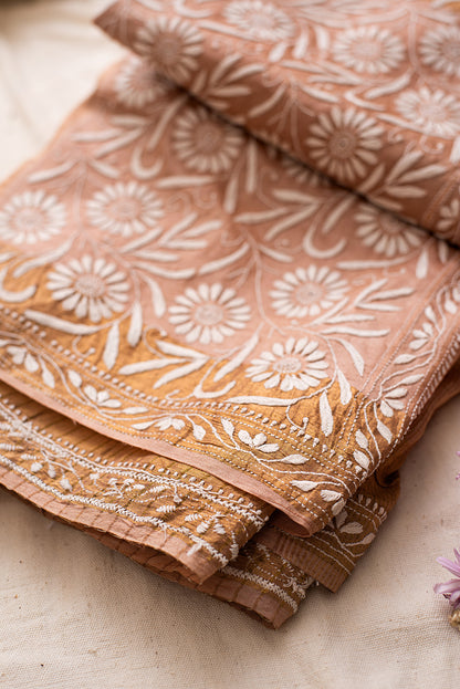 Brown Tussar Silk Chikankari