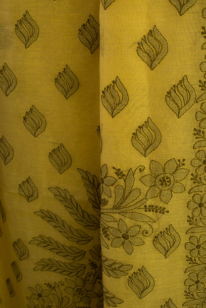 Yellow & Green Chanderi Chikankari