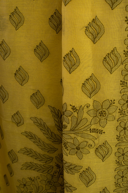 Yellow & Green Chanderi Chikankari