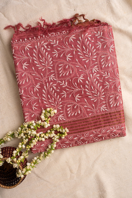 Pink Tussar Silk Chikankari