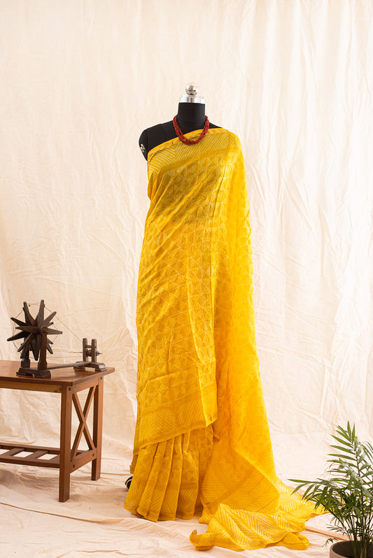 Yellow Chanderi Cotton Shibori