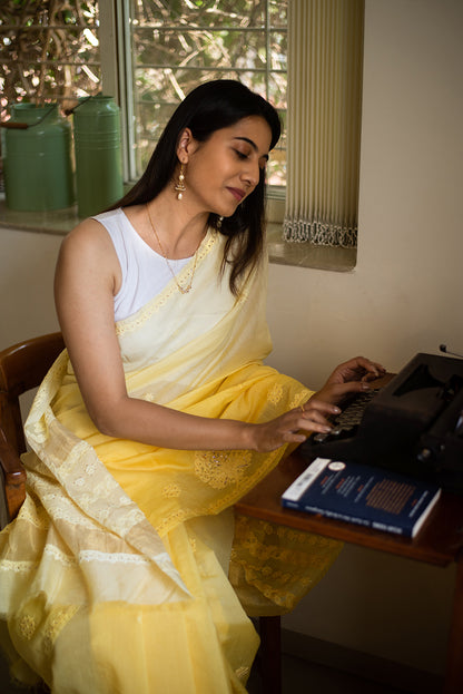 Sunlit Yellow Chanderi Chikankari & Mukaish