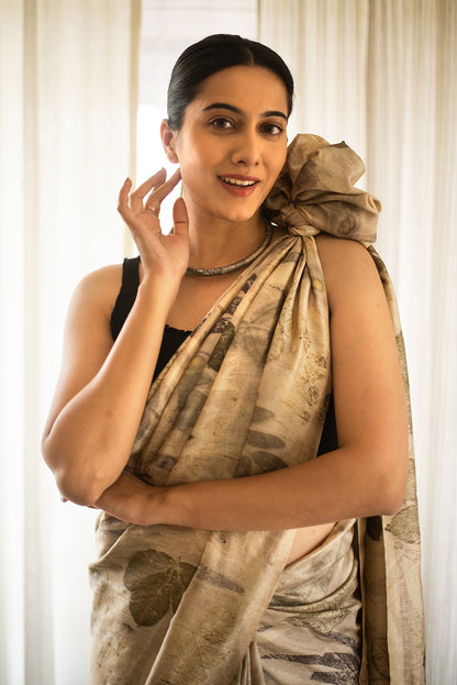 Olive Green Mulberry Silk Eco Print