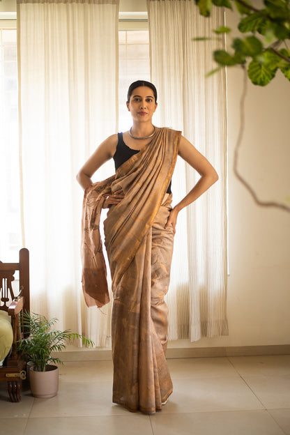 Beige Mulberry Silk Eco Print