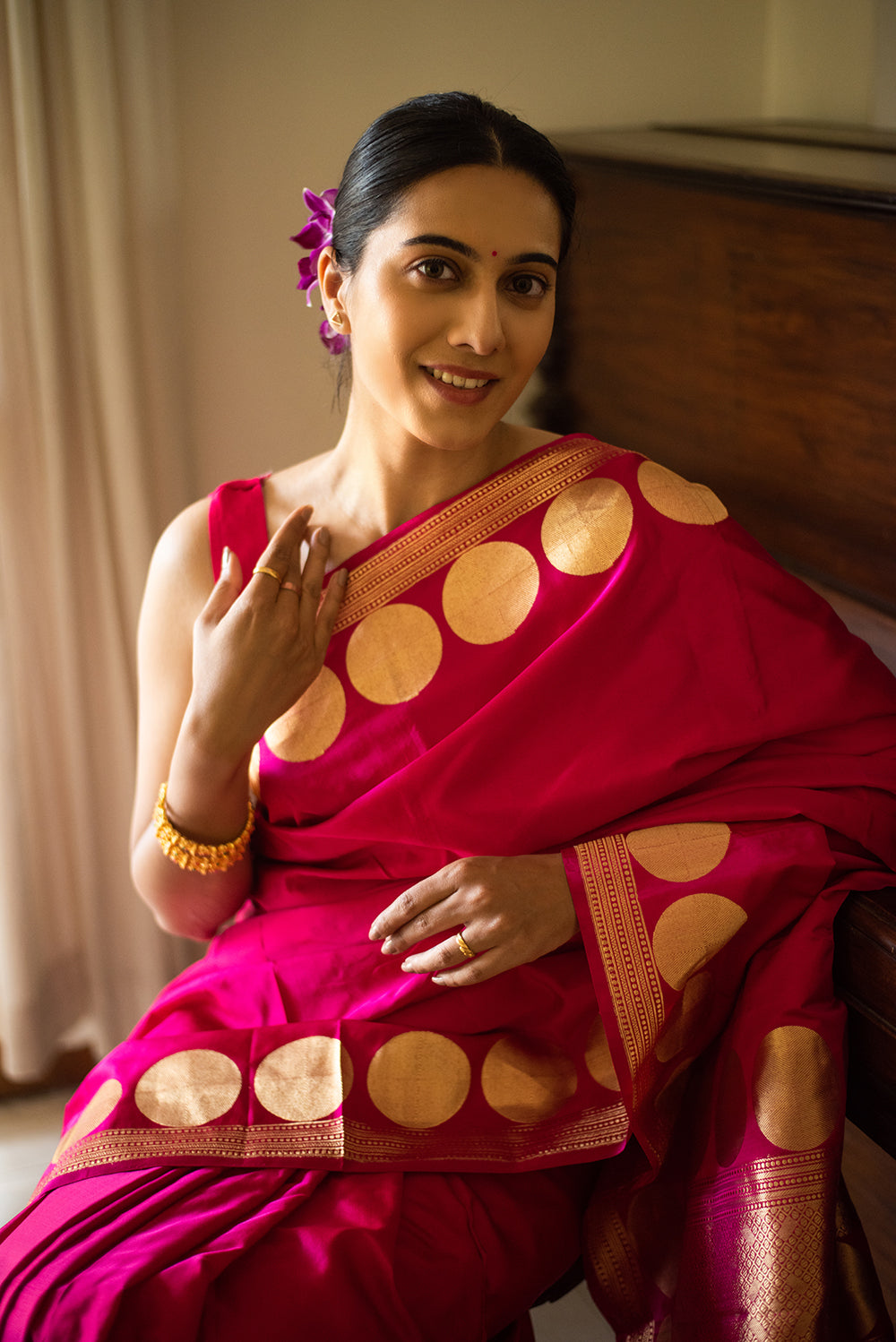 Bright Pink Mashru Silk Benarasi