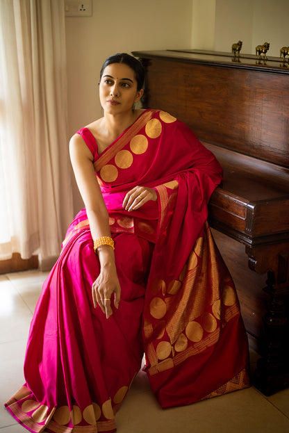 Bright Pink Mashru Silk Benarasi