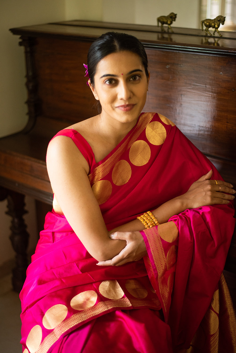 Bright Pink Mashru Silk Benarasi