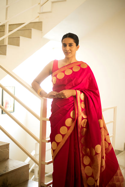 Bright Pink Mashru Silk Benarasi