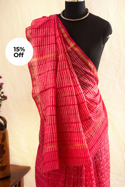 Fuschia Pink Chanderi Cotton Shibori