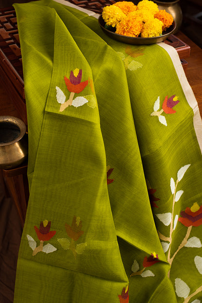 Leaf Green Muslin Silk Jamdani
