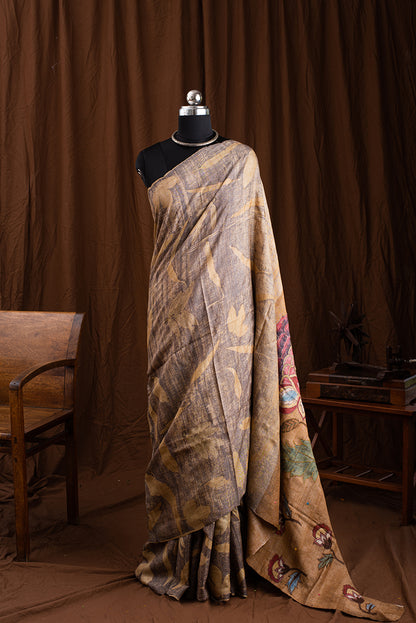 Beige Mulberry Silk Eco Print