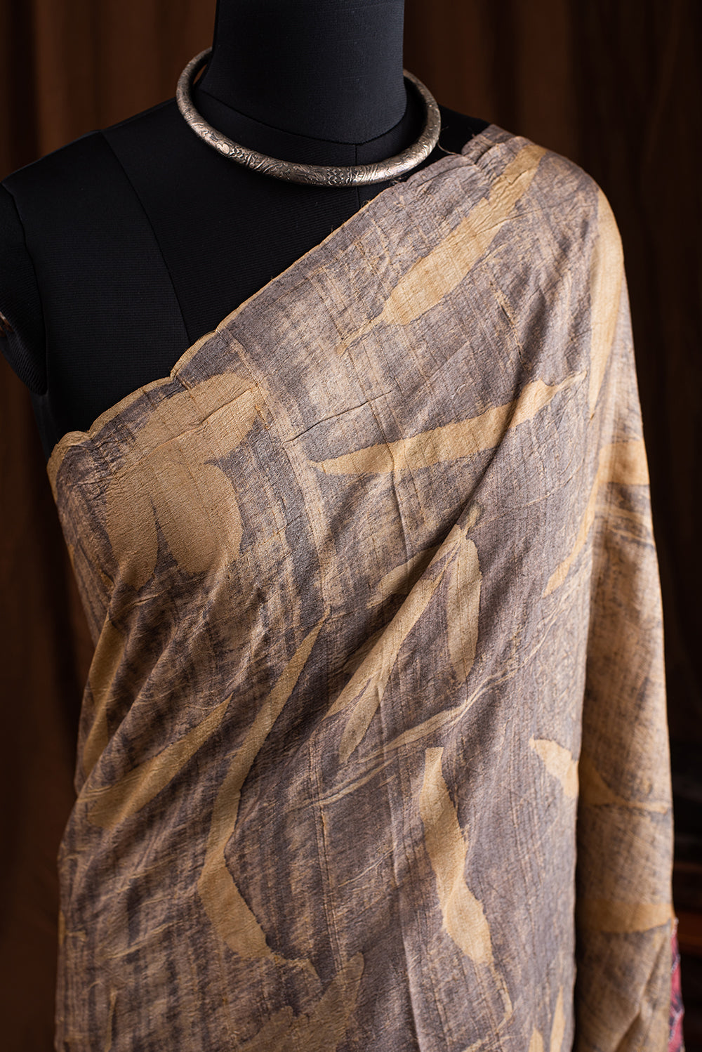 Beige Mulberry Silk Eco Print