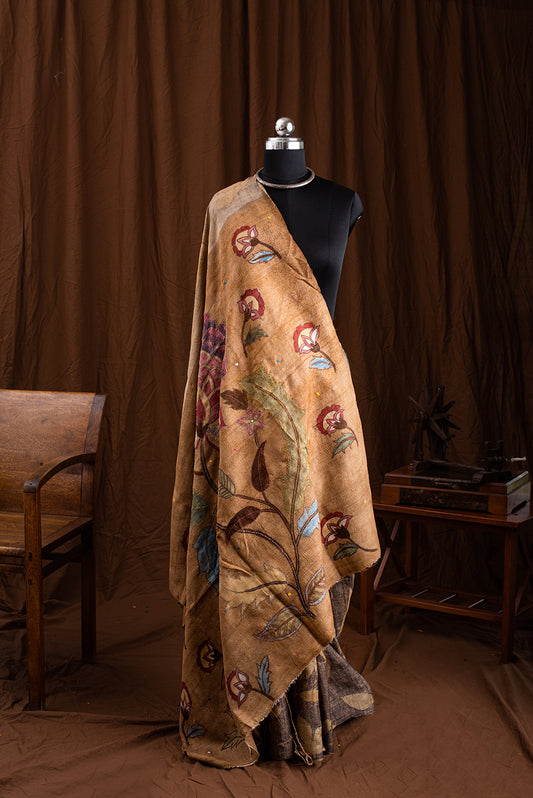 Beige Mulberry Silk Eco Print