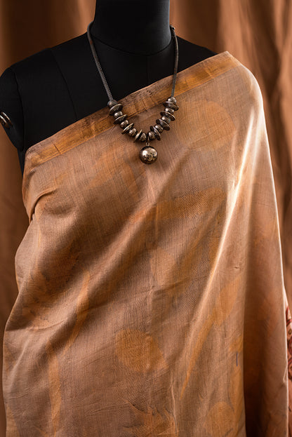 Grey & Brown Tussar Silk  Eco Print and Hand Paint