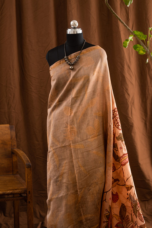 Grey & Brown Tussar Silk  Eco Print and Hand Paint