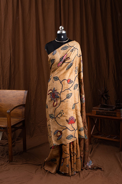 Brown Tussar Silk Hand Painted