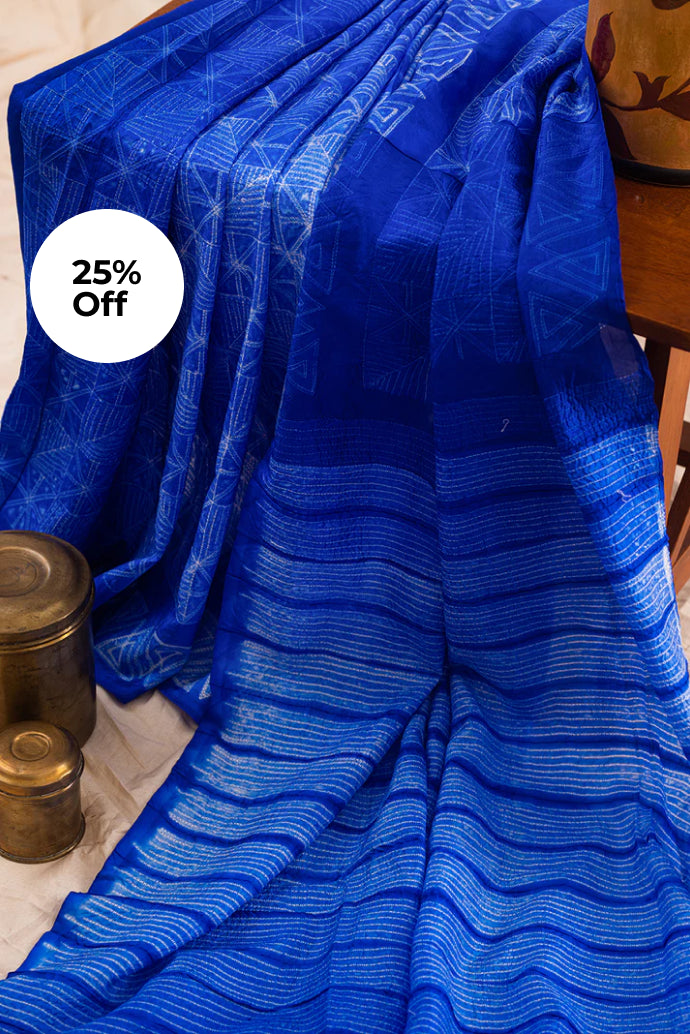 Indigo Mulberry Silk Shibori